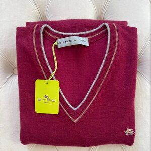 New Etro V neck Wool Sweater M size